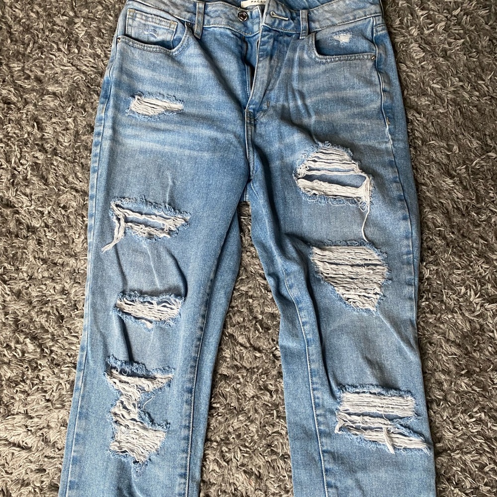 High rise cropped ripped jeans